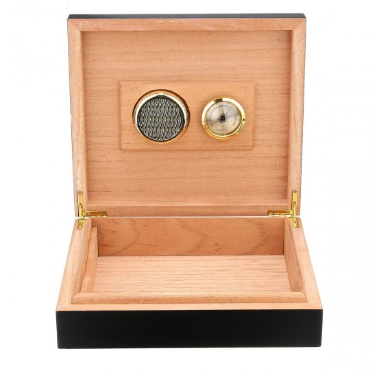Black Cedar Wood Lined Cigar Storage Box Humidor Humidifier Case with Hygrometer Black Cedar Wood Lined Cigar Storage Box Humidor Humidifier Case with Hygrometer