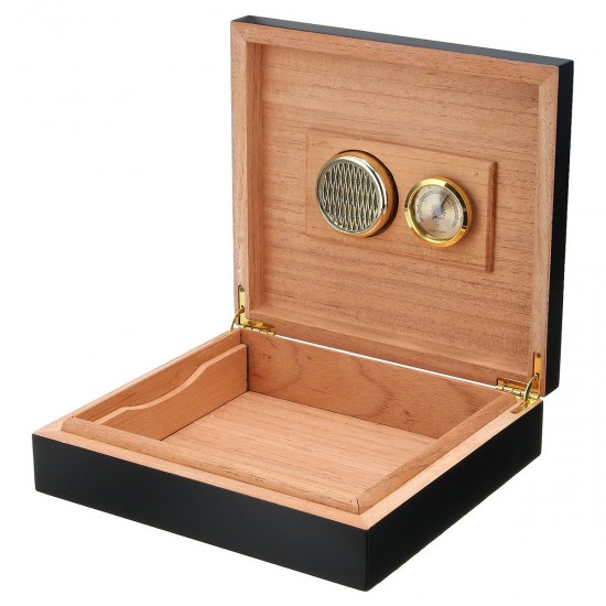 Black Cedar Wood Lined Cigar Storage Box Humidor Humidifier Case with Hygrometer Black Cedar Wood Lined Cigar Storage Box Humidor Humidifier Case with Hygrometer
