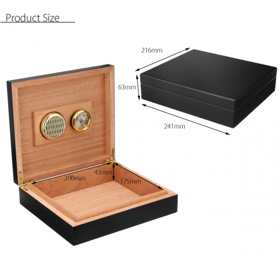 Black Cedar Wood Lined Cigar Storage Box Humidor Humidifier Case with Hygrometer