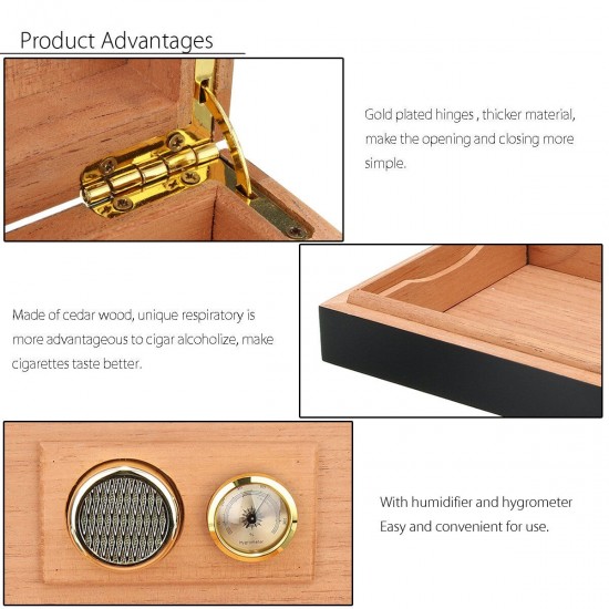 Black Cedar Wood Lined Cigar Storage Box Humidor Humidifier Case with Hygrometer Black Cedar Wood Lined Cigar Storage Box Humidor Humidifier Case with Hygrometer