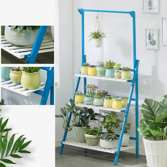Plant Stand Flower Pot Display Multi-layer Shelf with Hanging Rod Plants Rack Holder Organizer
