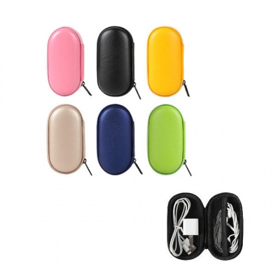 Universal PU Box Storage Package Case Oval Shape for Finger Spinner Data Cable Charger Earphone