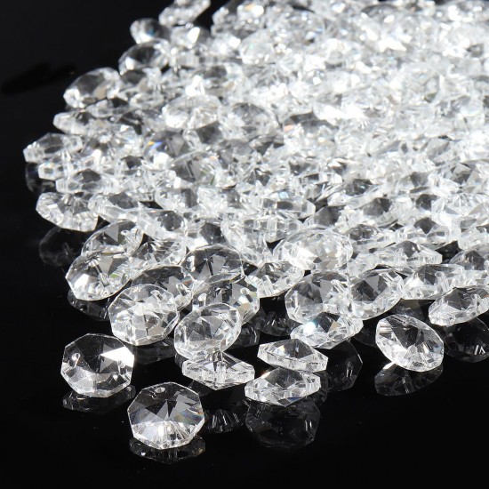 200PCS 14MM Diameter Clear Crystal Glass Chandelier Part Prisms Octagonal LED Light Beads Decor