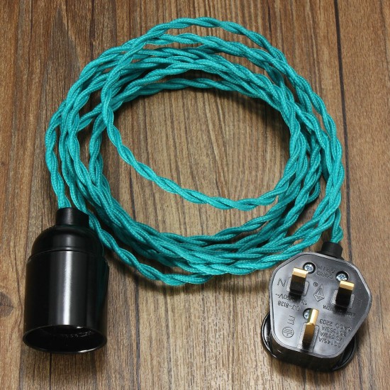 3M E27 Vintage Twisted Fabric Cable UK Plug In Pendant Lamp Light Bulb Holder Socket 3M E27 Vintage Twisted Fabric Cable UK Plug In Pendant Lamp Light Bulb Holder Socket