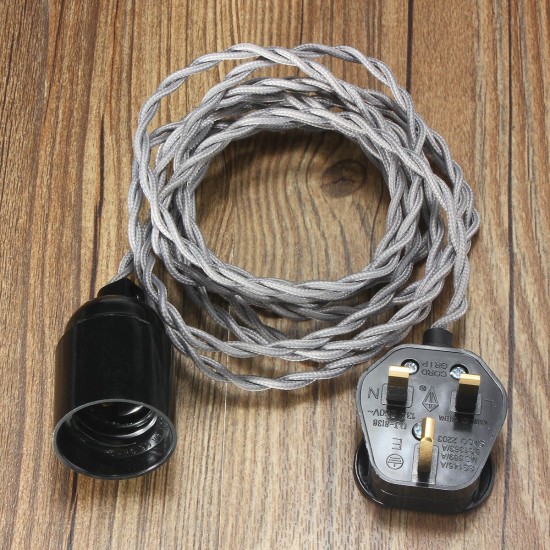 3M E27 Vintage Twisted Fabric Cable UK Plug In Pendant Lamp Light Bulb Holder Socket