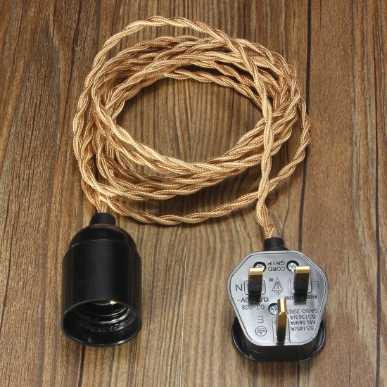 3M E27 Vintage Twisted Fabric Cable UK Plug In Pendant Lamp Light Bulb Holder Socket 3M E27 Vintage Twisted Fabric Cable UK Plug In Pendant Lamp Light Bulb Holder Socket