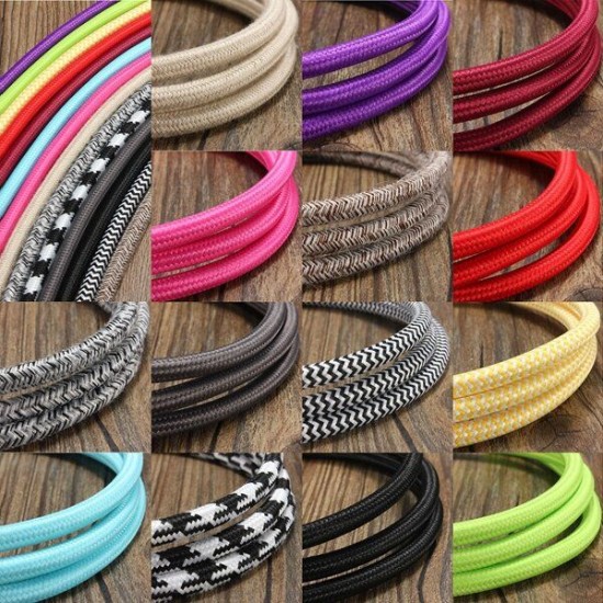 3M Vintage Colorful Twist Braided Fabric Cable Wire Electric Pendant Light Accessory