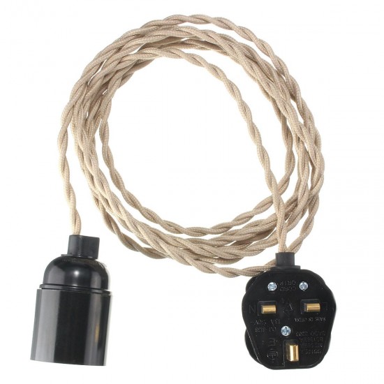 4M E27 Vintage Twisted Fabric Cable UK Plug In Pendant Lamp Light Bulb Holder Socket