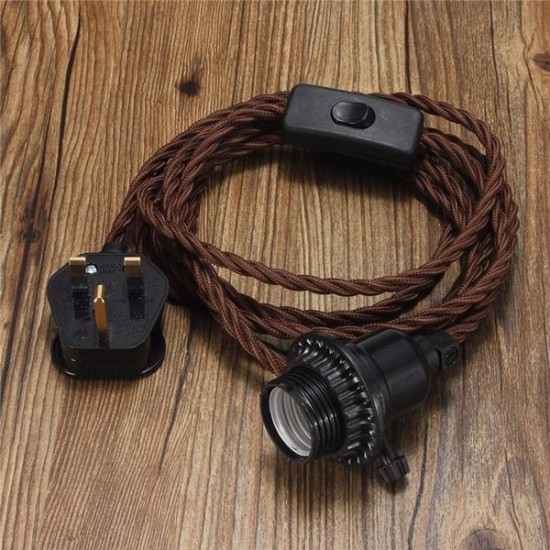 E27 3M Vintage Fabric Flex Cable Plug In Pendant Lamp Light Socket Holder Bulb E27 3M Vintage Fabric Flex Cable Plug In Pendant Lamp Light Socket Holder Bulb