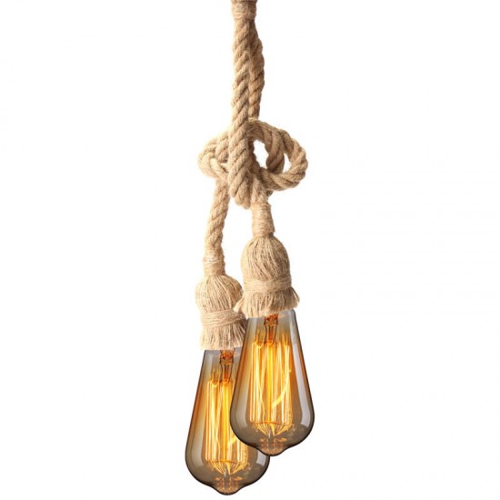 E27 Double Heads Retro Vintage Edison Rope Industrial Pendant Ceiling Lamp