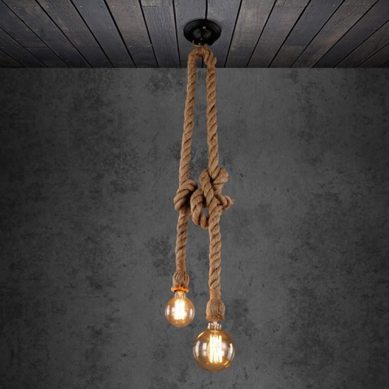 E27 Double Heads Retro Vintage Edison Rope Industrial Pendant Ceiling Lamp