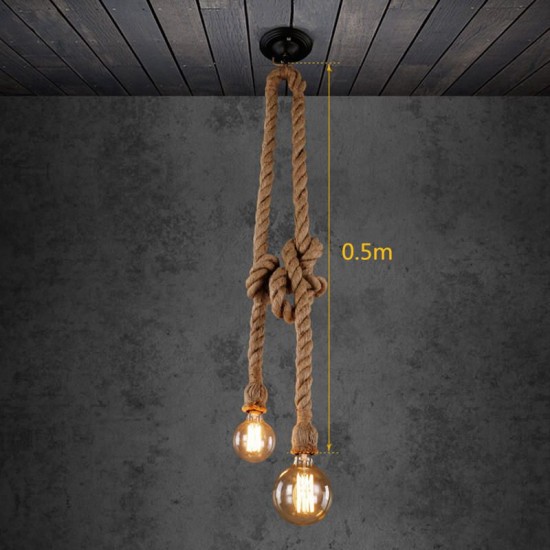 E27 Double Heads Retro Vintage Edison Rope Industrial Pendant Ceiling Lamp