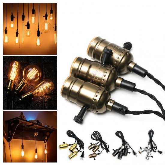 E27 Edison Chandelier Screw Bar House Retro Lamp Head Triple Light Bulb Adapter Sockets