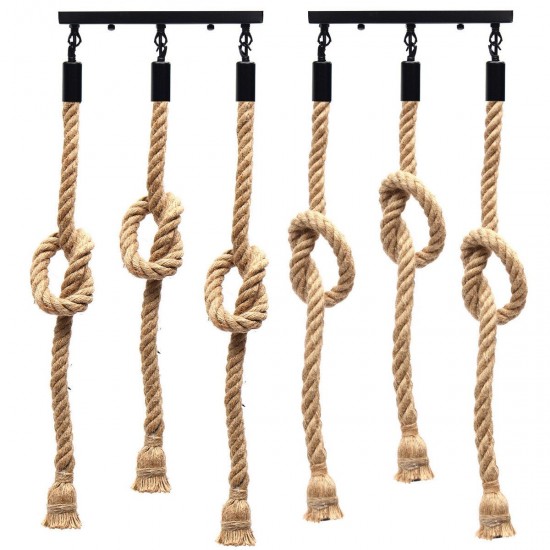 E27 Three Heads Industrial Pendant Lamp Holder Retro Vintage Edison Hemp Rope Ceiling Light AC110-220V E27 Three Heads Industrial Pendant Lamp Holder Retro Vintage Edison Hemp Rope Ceiling Light AC110-220V