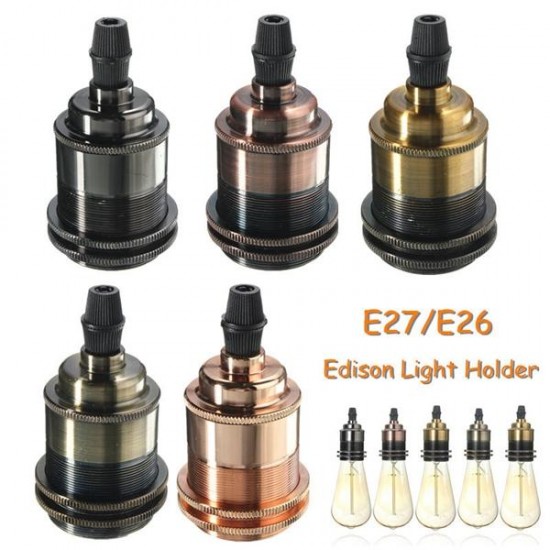 E27/E26 Copper Vintage Edison Light Lamp Bulb Holder Socket Shade Ring Cord Grip