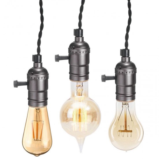 E27 E26 Edison Socket Vintage Style Pendant Light Cord Dimmer With Lamp Switch AC 110-220V