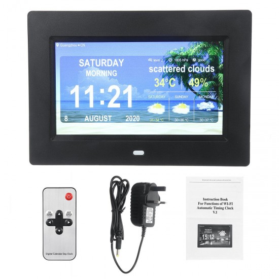 7 inch WiFi Digital Photo Frames Alarm Clock Time Date Month Year Weather Forecast Clock