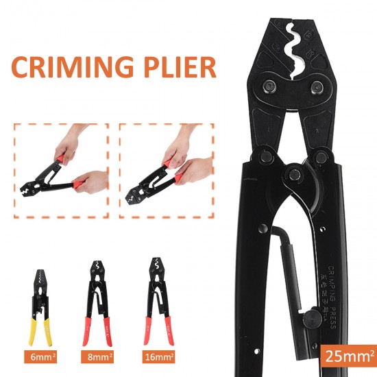 0.5-25mm² Ratchet Crimper Cable Wire Cutter Terminal Crimping Plier 4 Size