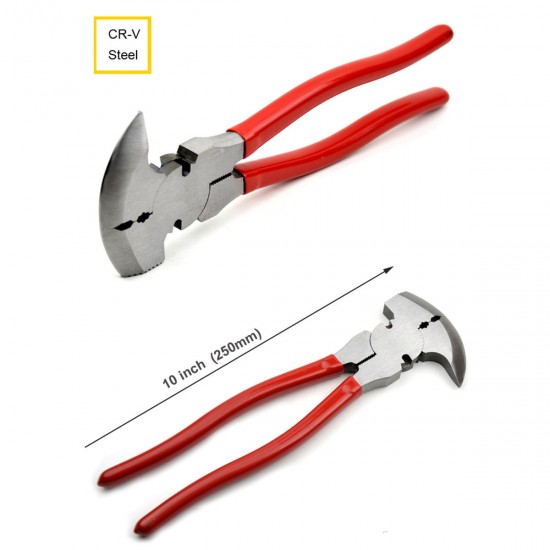 10inch Fence Pliers Parallel Jaws Soft Grip Wire Cutter Fencing Hammer Tool