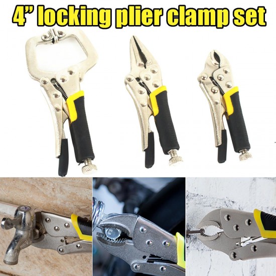3 Piece Mini Vice Grip Kit Complete Locking C Clamp Straight Nose and Needle Long Nose Pliers set 3 Piece Mini Vice Grip Kit Complete Locking C Clamp Straight Nose and Needle Long Nose Pliers set