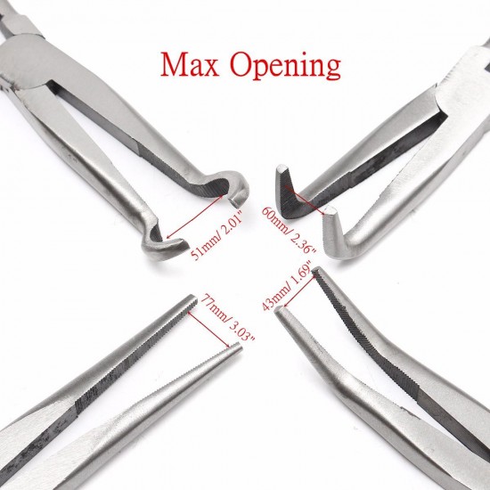 4Pcs 11 inch Extra Long Nose Pliers Straight Bent Equipment Hand Tool Set