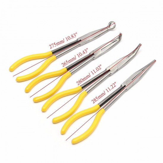 4Pcs 11 inch Extra Long Nose Pliers Straight Bent Equipment Hand Tool Set