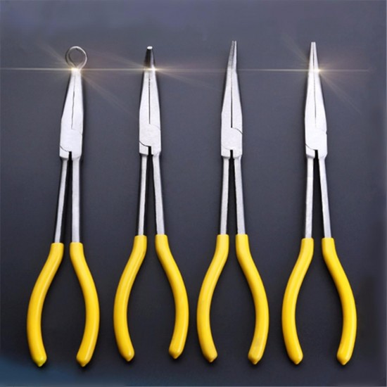 4Pcs 11 inch Extra Long Nose Pliers Straight Bent Equipment Hand Tool Set