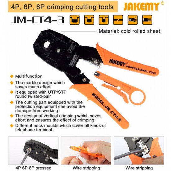 JM-CT4-3 4P 6P 8P Wire Crimping Plier Wire Cable Cutters Cutting Pliers Multi Hand Tools