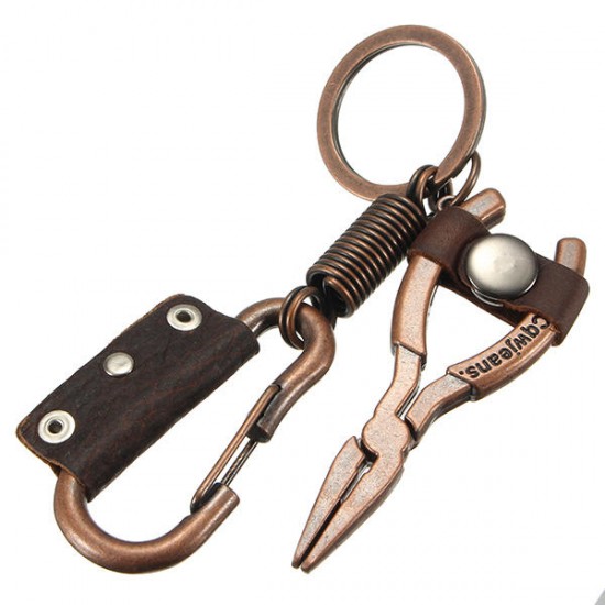 Metal Key Carabiner Key Holder Mini Shape Buckle Ring Keychain Leather With Pliers