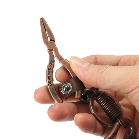Metal Key Carabiner Key Holder Mini Shape Buckle Ring Keychain Leather With Pliers