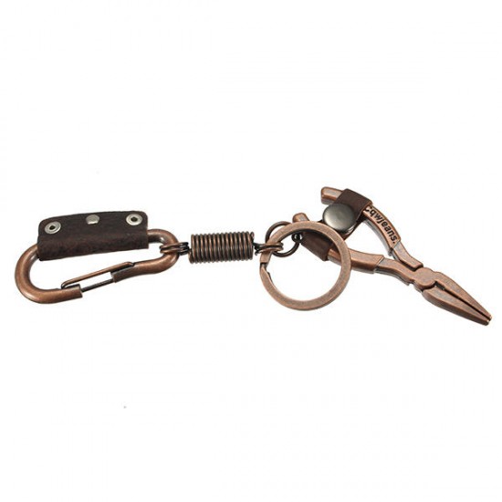 Metal Key Carabiner Key Holder Mini Shape Buckle Ring Keychain Leather With Pliers
