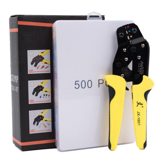 JX-1601-01T AWG24-14 Crimper Plier Wire Crimper Tools Kit Ratchet Plier Hand Tools with 500Pcs Terminals