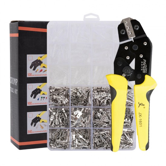 JX-1601-08T AWG20-10 Crimper Plier Wire Engineering Ratchet Crimping Pliers Hand Tools with 840Pcs Terminals JX-1601-08T AWG20-10 Crimper Plier Wire Engineering Ratchet Crimping Pliers Hand Tools with 840Pcs Terminals