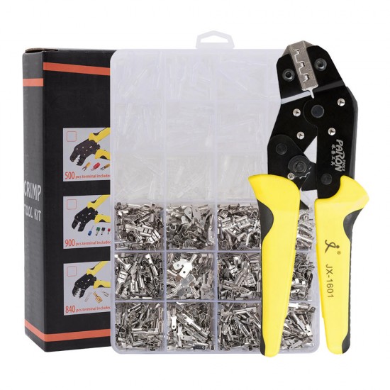 JX-1601-08T AWG20-10 Crimper Plier Wire Engineering Ratchet Crimping Pliers Hand Tools with 840Pcs Terminals