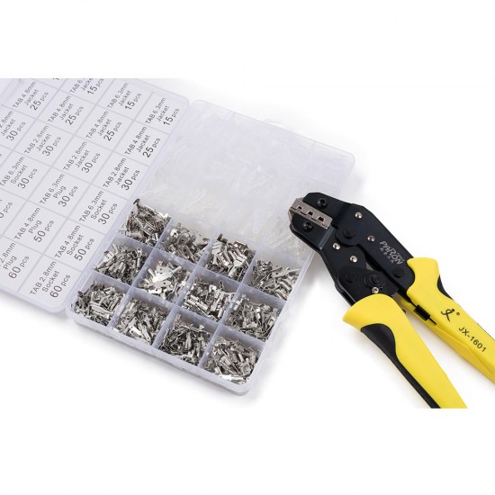 JX-1601-08T AWG20-10 Crimper Plier Wire Engineering Ratchet Crimping Pliers Hand Tools with 840Pcs Terminals