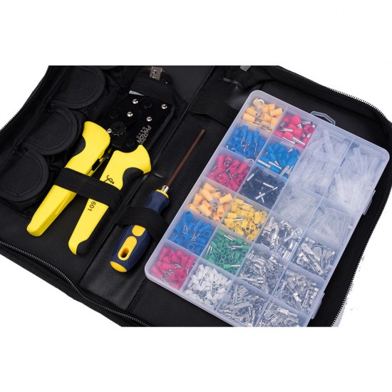 JX-D4T 4 in 1 AWG20-10 Crimper Plier Wire Crimper Tools Kit Ratchet Plier Hand Tools with 850Pcs Terminals