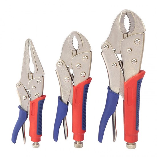 3PC Locking Pliers Tool Welding Tools Pliers Set 7'' 10'' Curved Jaw Pliers 6-1/2'' Straight Jaw Pliers