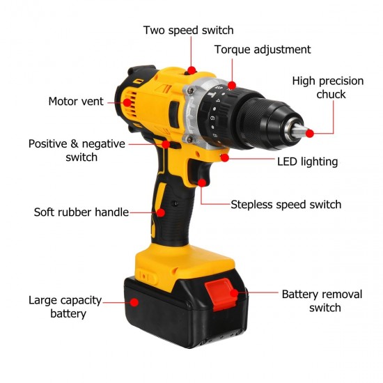 100-240V AC 36V 3 In 1 Cordless 150Nm Torque Impact Drill Screwdriver Wrench 2 Speeds Adjustment LED Lighting with Large Capacity Battery