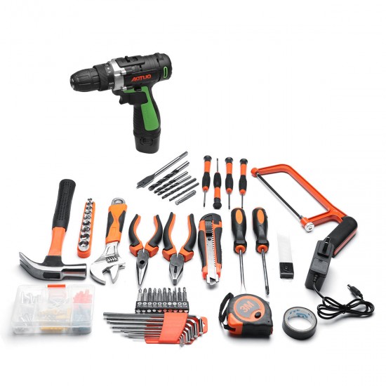 105Pcs 12V Electric Screwdriver Drill 15+1 Gear Double Speed LED Rechargeable with Lithium Battery