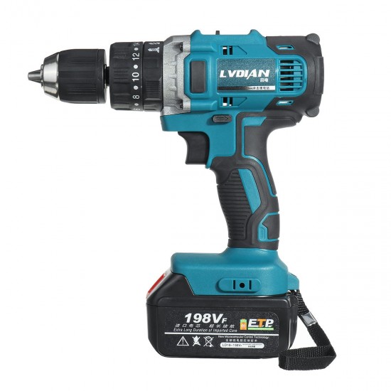 110-240V 198VF 20+3 Torque Cordless Impact Electric Drill Flat Drill Hammer Screwdriver 3 in 1