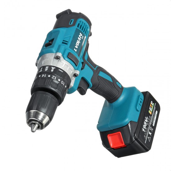 110-240V 198VF 20+3 Torque Cordless Impact Electric Drill Flat Drill Hammer Screwdriver 3 in 1