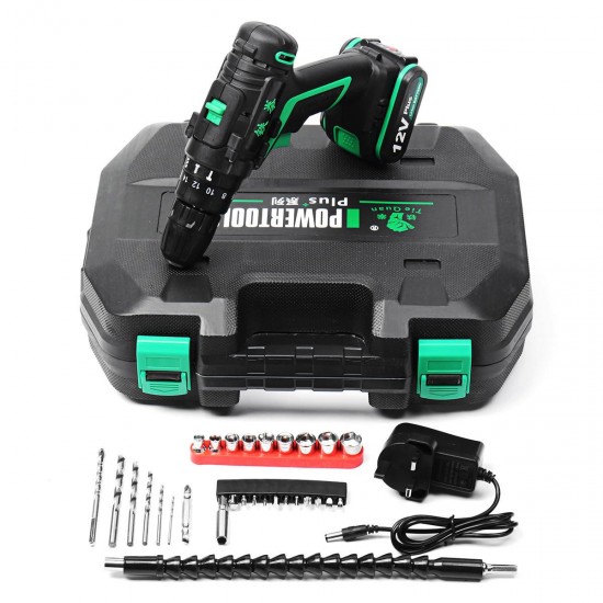 12V 1.5Ah Li-ion Battery Cordless Electric Hammer Power Drills Two Speed Power Screwdriver