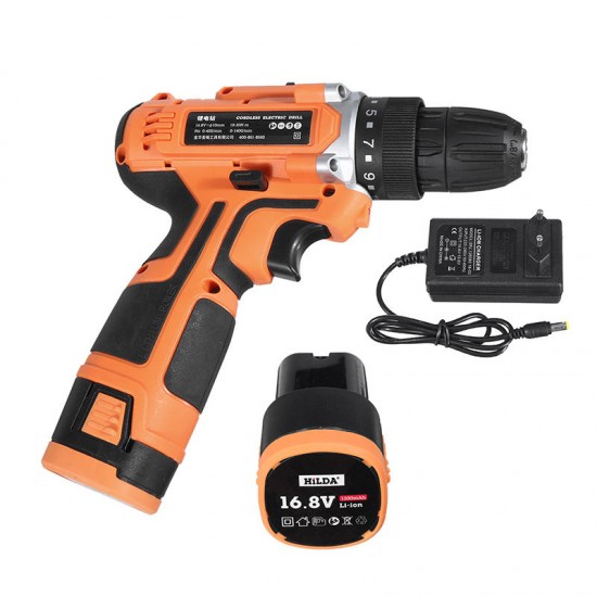 16.8V 2 Speed Cordless Power Drill Electric Screwdriver 32Nm Torque 3/8 Inch Keyless Drill Chuck W/ 1 or 2 Li-ion Battery