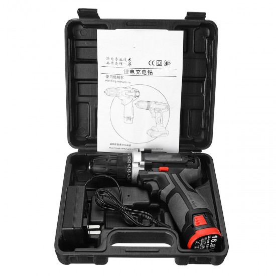 16.8V Cordless Drill 3/8'' Keyless Chuck 2 Speed Electric Screwdriver Li-Ion Battery