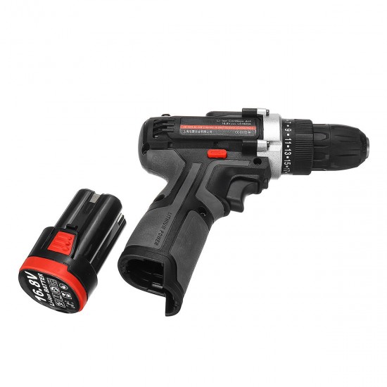 16.8V Cordless Drill 3/8'' Keyless Chuck 2 Speed Electric Screwdriver Li-Ion Battery