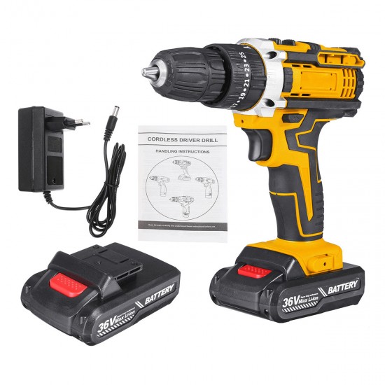 20000mah 36V Cordless Electric Screwdriver Dill High Power Multi-function Screw Dirver Lithium-Ion 2xBatteries 25 Torque Powerful Tool