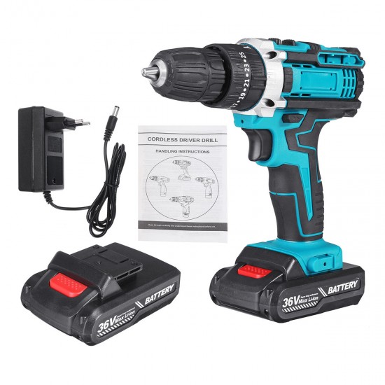 20000mah 36V Cordless Electric Screwdriver Dill High Power Multi-function Screw Dirver Lithium-Ion 2xBatteries 25 Torque Powerful Tool
