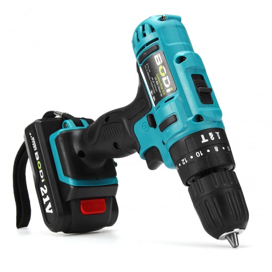 21V 2-Speed Electric Cordless Power Drills Kit 3/8'' Driver Screwdriver W/ 1or 2 Battery