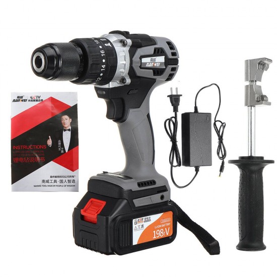 21V 2-Speed Lithium-Ion Battery Screwdriver Electric Cordless Power Drill Impact Drill Tool Power Machine