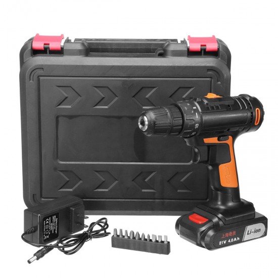 21V 4000mAh Cordless Power Drills 18+1 Electric Screw Driver Rechargeable with 1 Li-ion Battery